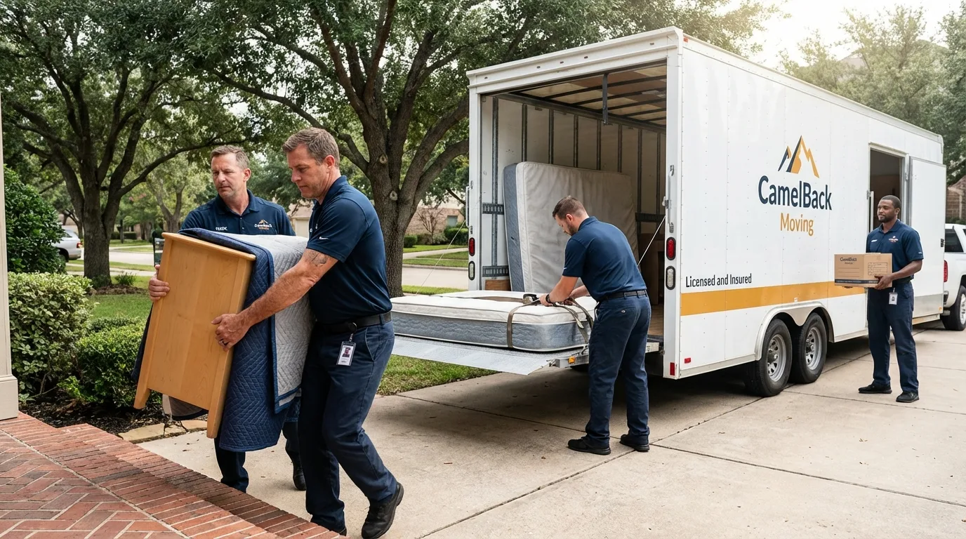 Crew loading residential truck for cross-state move from Coquille, OR
