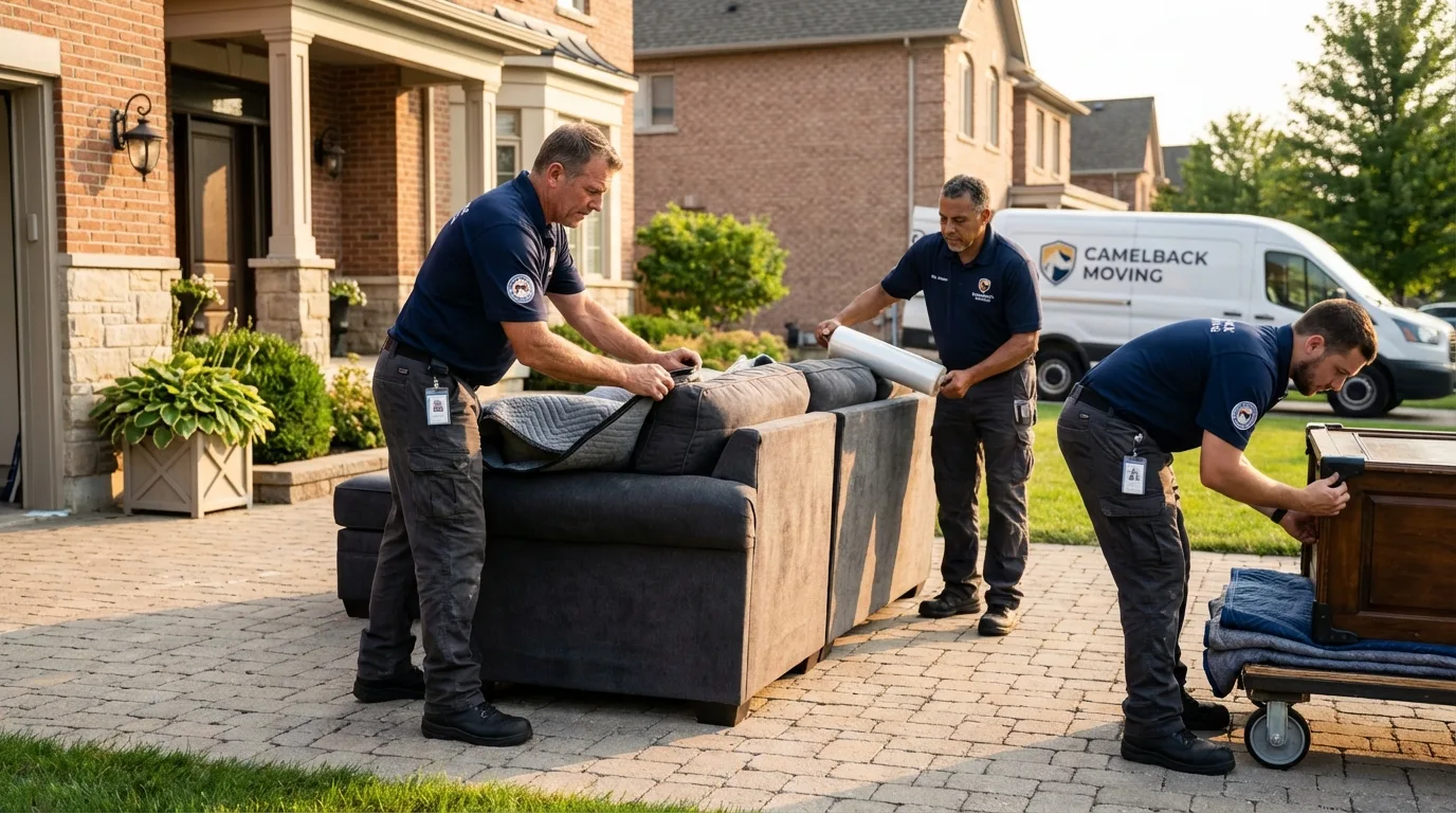 Large estate moving crew wrapping furniture in Coquille, OR